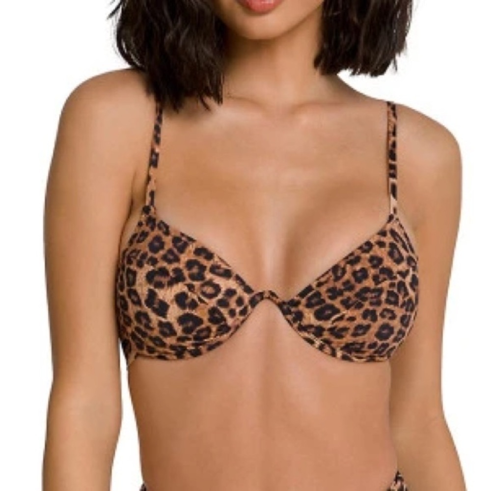 Good American Leopard Print Underwire Bikini Top - Tan/Black